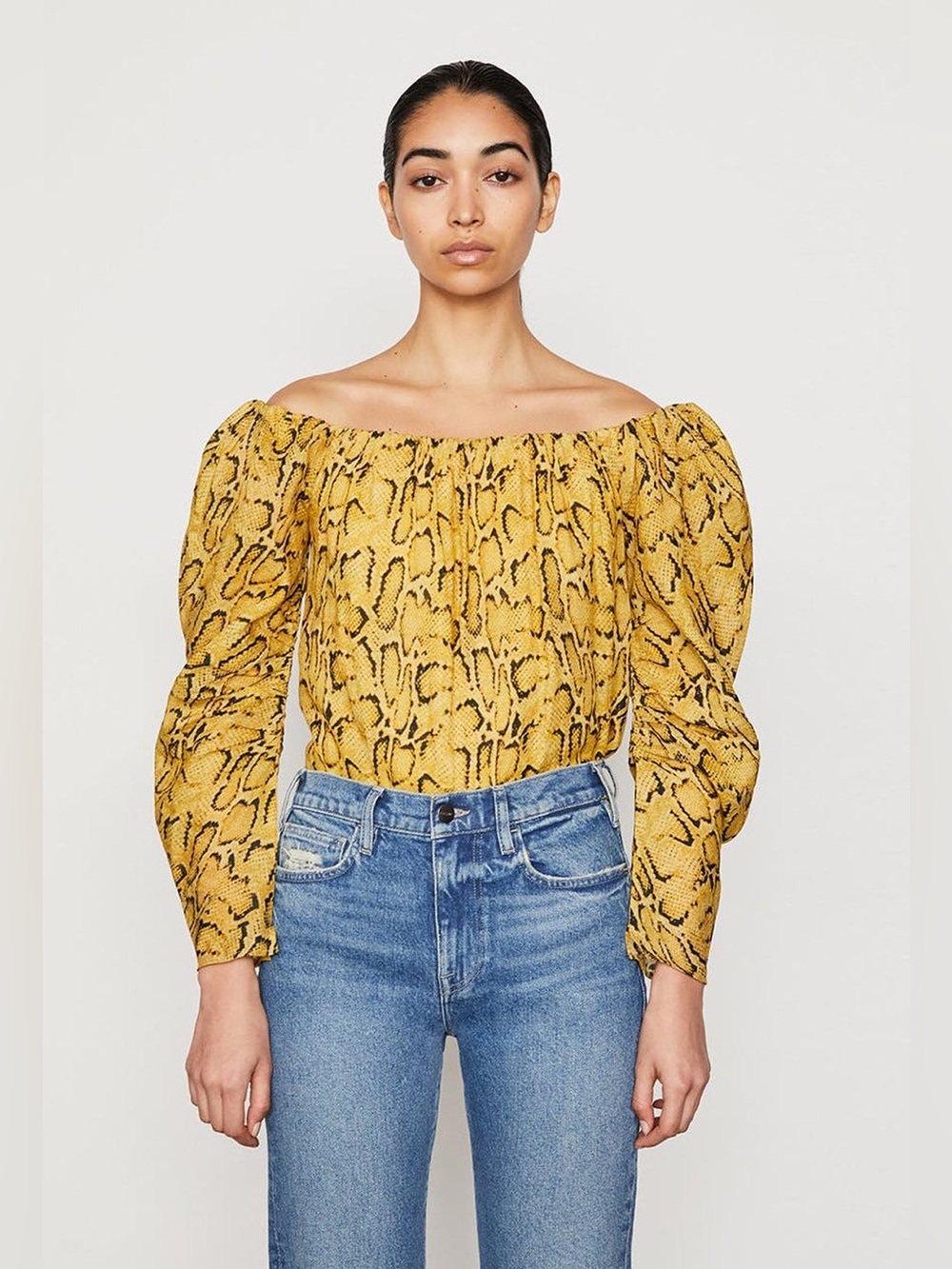 FRAME Off Shoulder Python Print Billow Top Puff Sleeve Boho Chic | Small